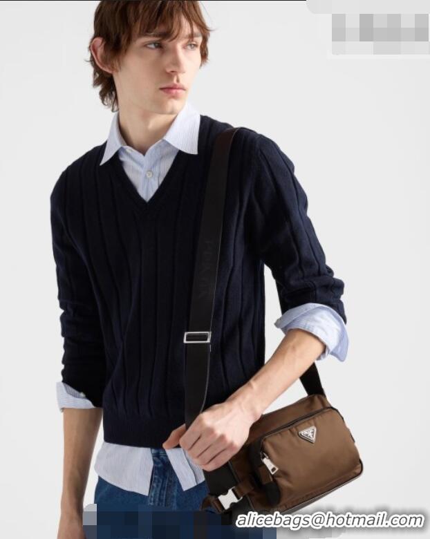 Grade Quality Prada Men's Medium Re-Nylon and Saffiano leather shoulder bag 2VH192 Brown 2026