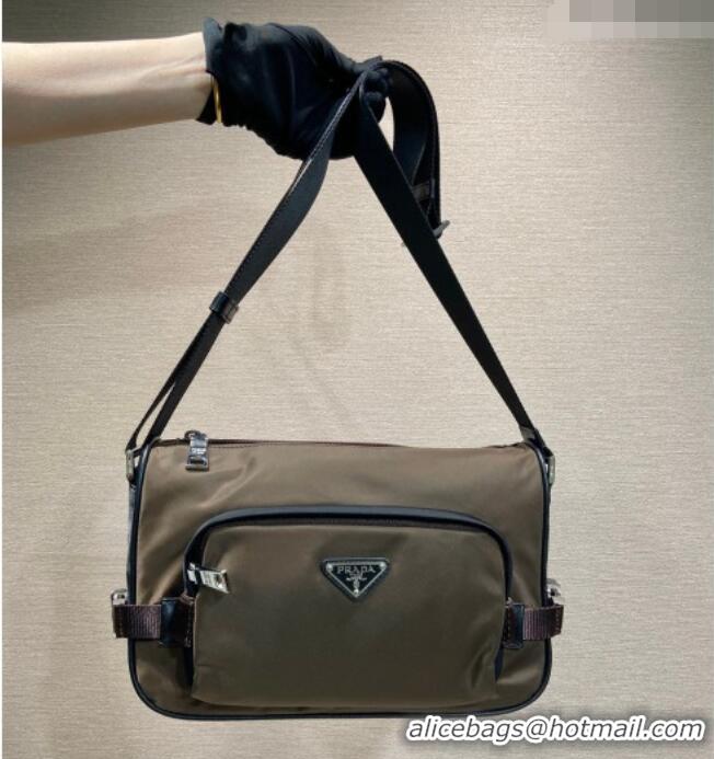 Grade Quality Prada Men's Medium Re-Nylon and Saffiano leather shoulder bag 2VH192 Brown 2026