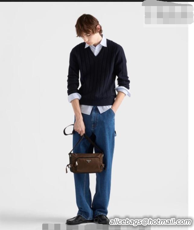 Grade Quality Prada Men's Medium Re-Nylon and Saffiano leather shoulder bag 2VH192 Brown 2026