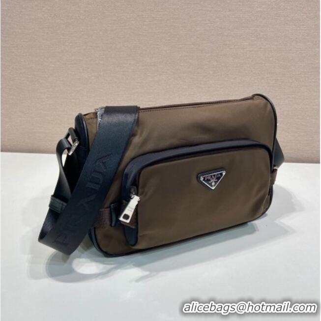Grade Quality Prada Men's Medium Re-Nylon and Saffiano leather shoulder bag 2VH192 Brown 2026