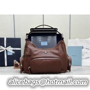 Luxury Cheap Prada Medium washed leather hobo bag 1BC276 Cocoa Brown 2026