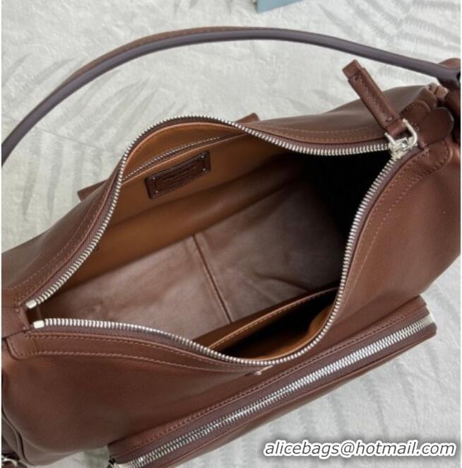 Luxury Cheap Prada Medium washed leather hobo bag 1BC276 Cocoa Brown 2026