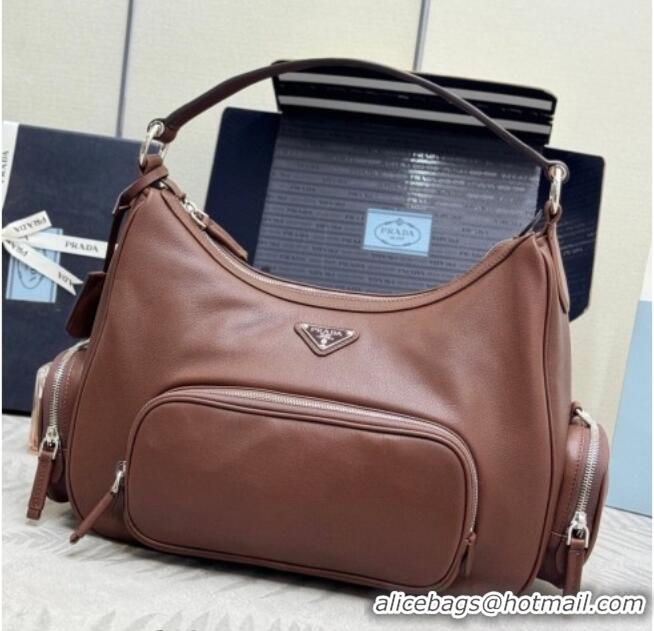 Luxury Cheap Prada Medium washed leather hobo bag 1BC276 Cocoa Brown 2026