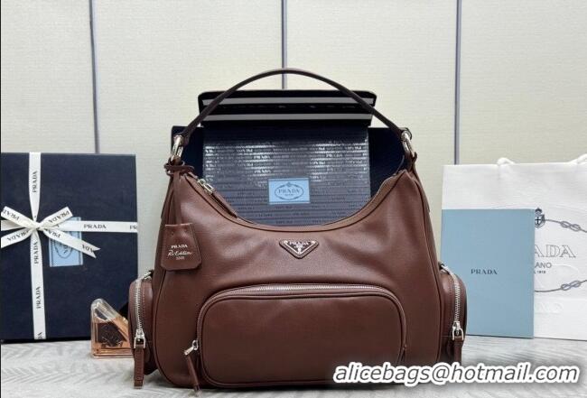 Luxury Cheap Prada Medium washed leather hobo bag 1BC276 Cocoa Brown 2026