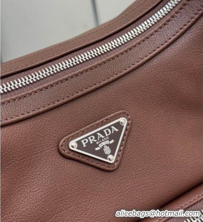 Luxury Cheap Prada Medium washed leather hobo bag 1BC276 Cocoa Brown 2026