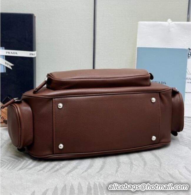 Luxury Cheap Prada Medium washed leather hobo bag 1BC276 Cocoa Brown 2026