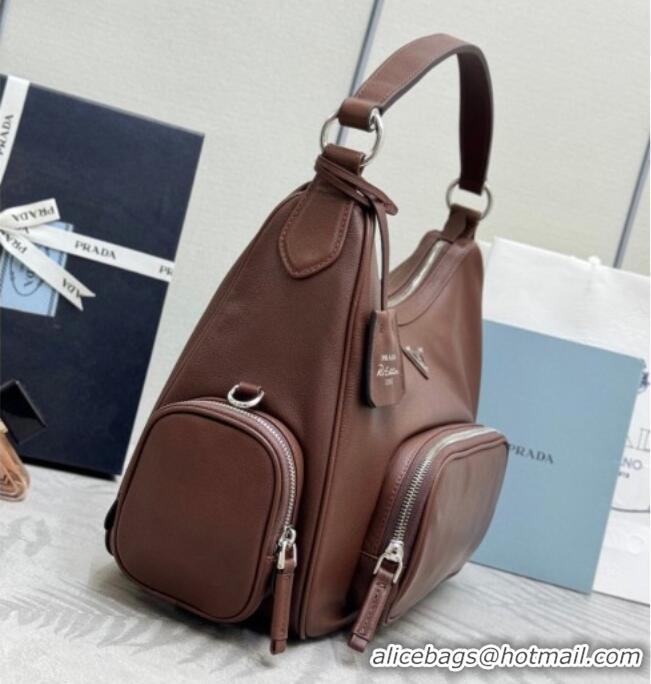 Luxury Cheap Prada Medium washed leather hobo bag 1BC276 Cocoa Brown 2026