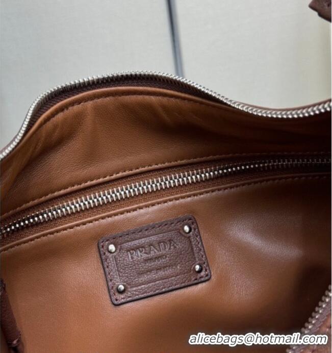 Luxury Cheap Prada Medium washed leather hobo bag 1BC276 Cocoa Brown 2026