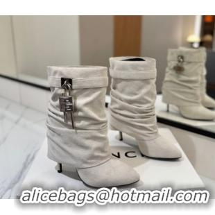 Purchase Givenchy Shark Lock Heel Ankle Boots 10.5cm in Suede Grey 1210037