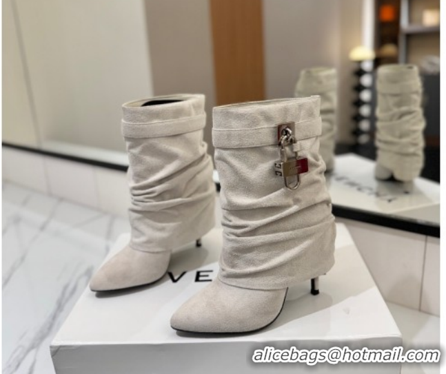 Purchase Givenchy Shark Lock Heel Ankle Boots 10.5cm in Suede Grey 1210037