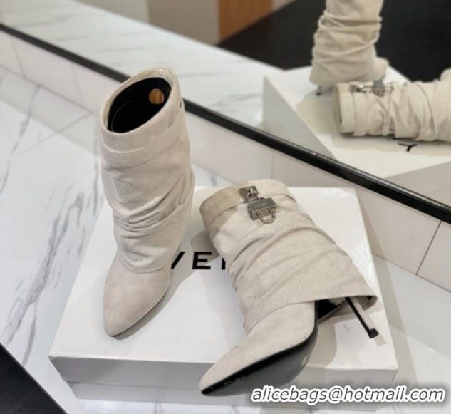 Purchase Givenchy Shark Lock Heel Ankle Boots 10.5cm in Suede Grey 1210037