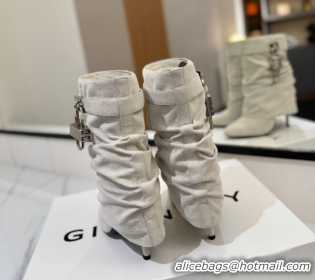 Purchase Givenchy Shark Lock Heel Ankle Boots 10.5cm in Suede Grey 1210037