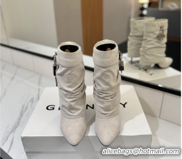 Purchase Givenchy Shark Lock Heel Ankle Boots 10.5cm in Suede Grey 1210037