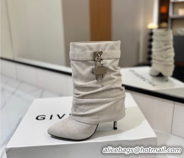 Purchase Givenchy Shark Lock Heel Ankle Boots 10.5cm in Suede Grey 1210037