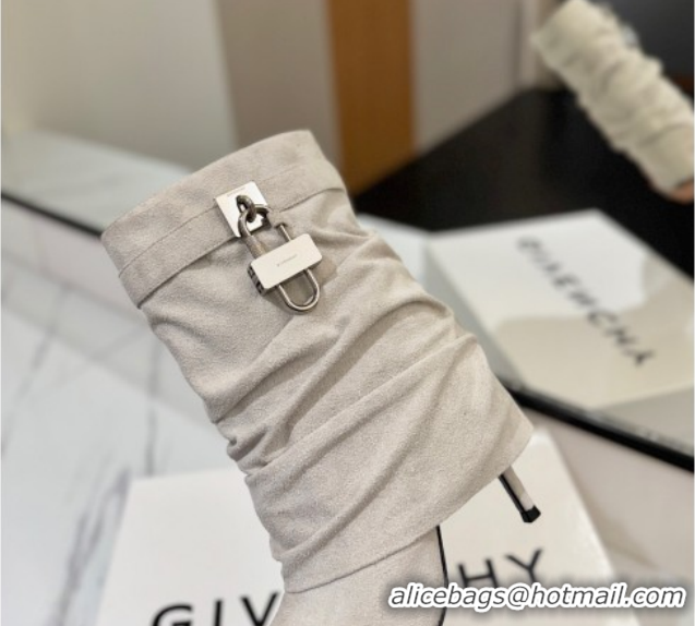 Purchase Givenchy Shark Lock Heel Ankle Boots 10.5cm in Suede Grey 1210037