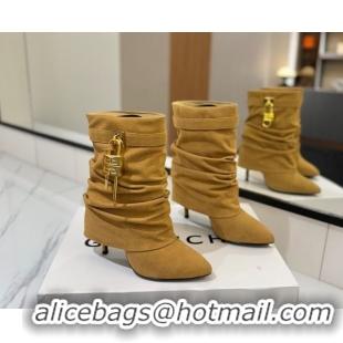 Good Quality Givenchy Shark Lock Heel Ankle Boots 10.5cm in Suede Yellow 1210038