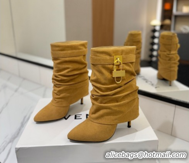 Good Quality Givenchy Shark Lock Heel Ankle Boots 10.5cm in Suede Yellow 1210038