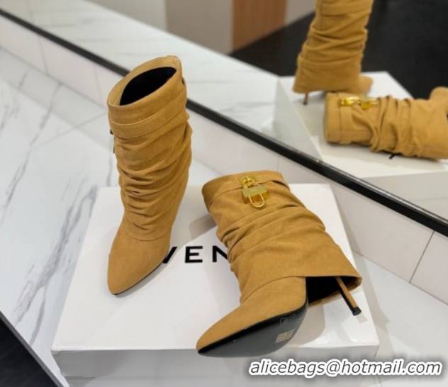 Good Quality Givenchy Shark Lock Heel Ankle Boots 10.5cm in Suede Yellow 1210038