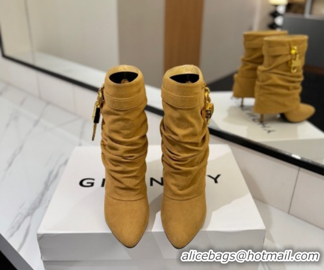 Good Quality Givenchy Shark Lock Heel Ankle Boots 10.5cm in Suede Yellow 1210038