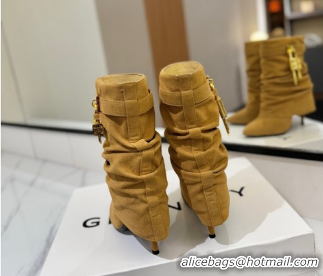 Good Quality Givenchy Shark Lock Heel Ankle Boots 10.5cm in Suede Yellow 1210038
