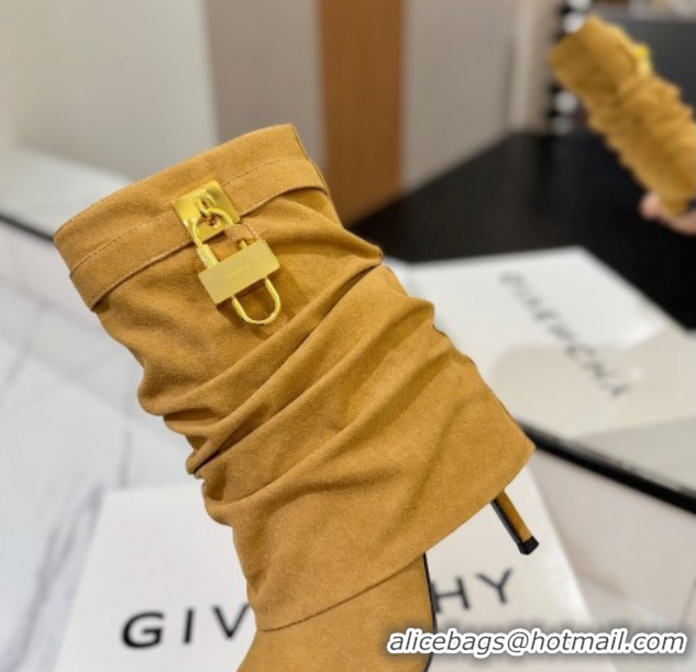 Good Quality Givenchy Shark Lock Heel Ankle Boots 10.5cm in Suede Yellow 1210038