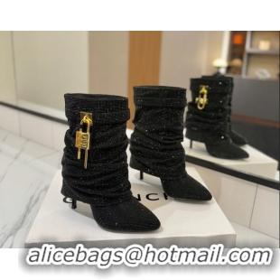 Pretty Style Givenchy Shark Lock Heel Ankle Boots 10.5cm in Strass Allover Black 1210041