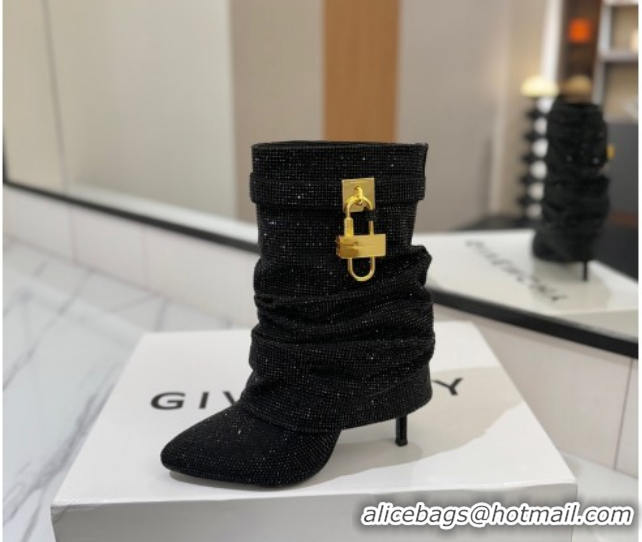 Pretty Style Givenchy Shark Lock Heel Ankle Boots 10.5cm in Strass Allover Black 1210041