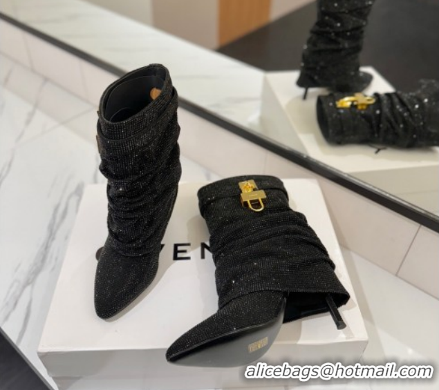 Pretty Style Givenchy Shark Lock Heel Ankle Boots 10.5cm in Strass Allover Black 1210041