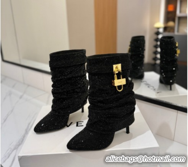 Pretty Style Givenchy Shark Lock Heel Ankle Boots 10.5cm in Strass Allover Black 1210041