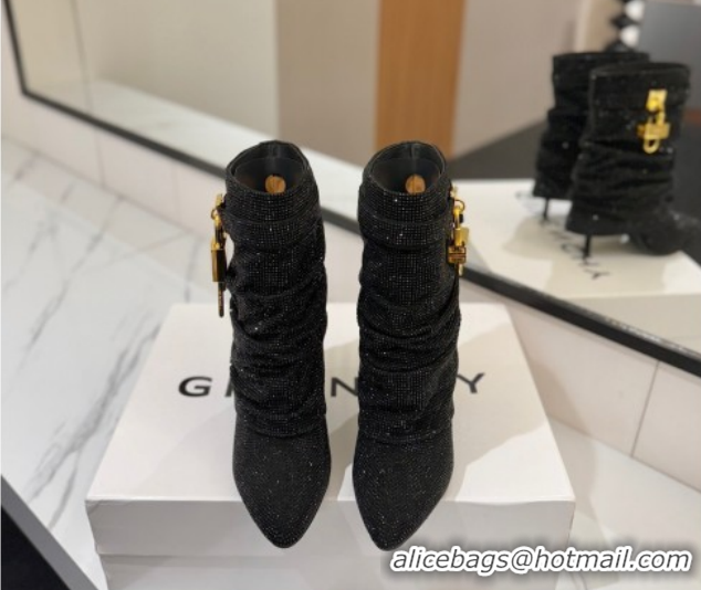 Pretty Style Givenchy Shark Lock Heel Ankle Boots 10.5cm in Strass Allover Black 1210041