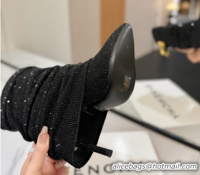 Pretty Style Givenchy Shark Lock Heel Ankle Boots 10.5cm in Strass Allover Black 1210041