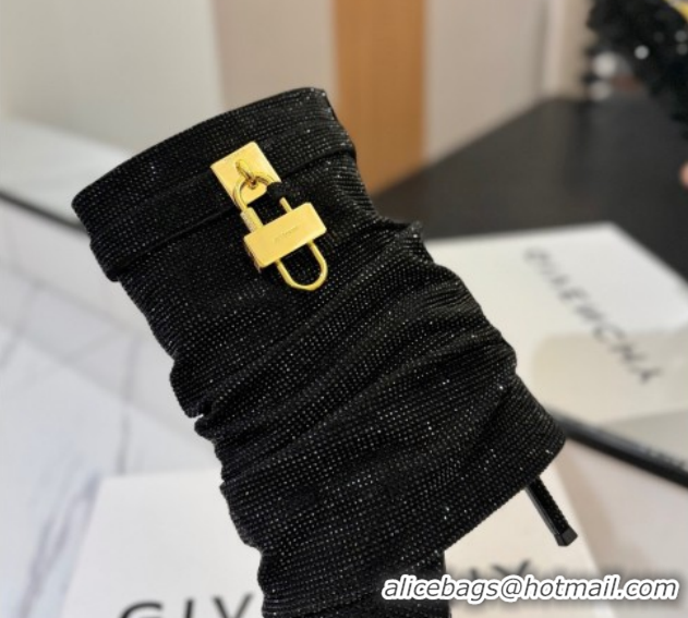 Pretty Style Givenchy Shark Lock Heel Ankle Boots 10.5cm in Strass Allover Black 1210041