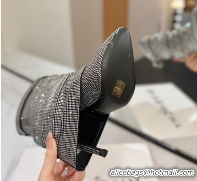 Stylish Givenchy Shark Lock Heel Ankle Boots 10.5cm in Strass Allover Silver/Black 1210040