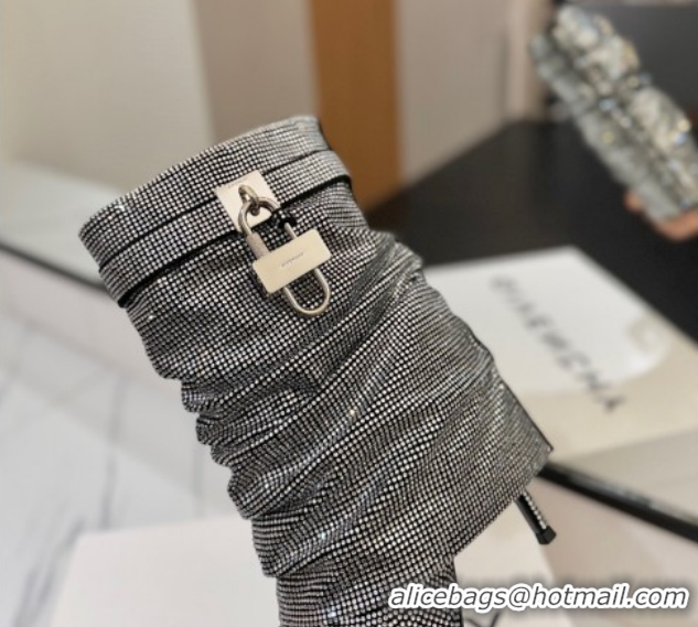 Stylish Givenchy Shark Lock Heel Ankle Boots 10.5cm in Strass Allover Silver/Black 1210040