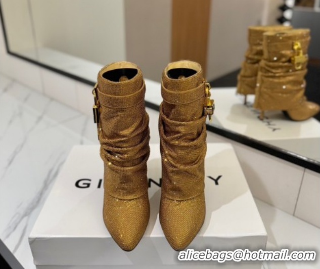 Top Grade Givenchy Shark Lock Heel Ankle Boots 10.5cm in Strass Allover Gold 1210042
