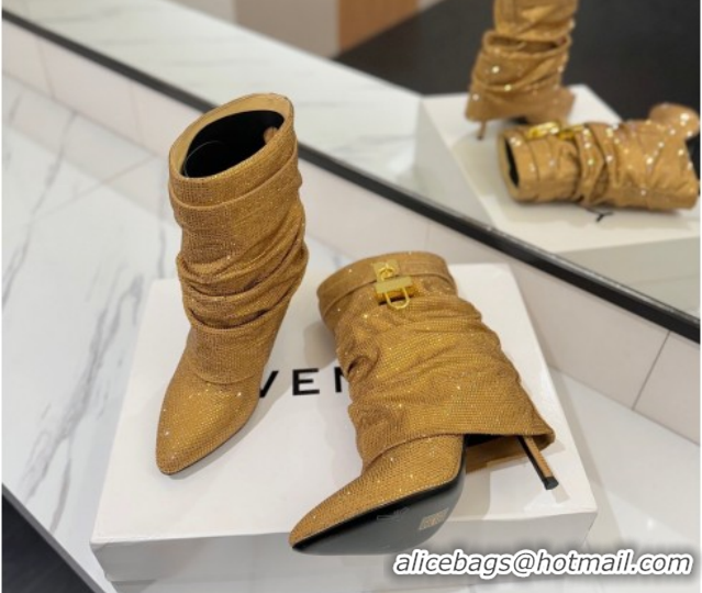 Top Grade Givenchy Shark Lock Heel Ankle Boots 10.5cm in Strass Allover Gold 1210042