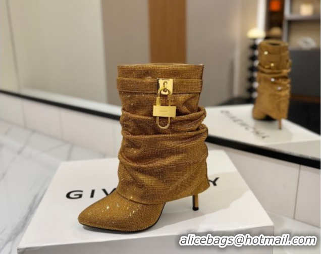 Top Grade Givenchy Shark Lock Heel Ankle Boots 10.5cm in Strass Allover Gold 1210042