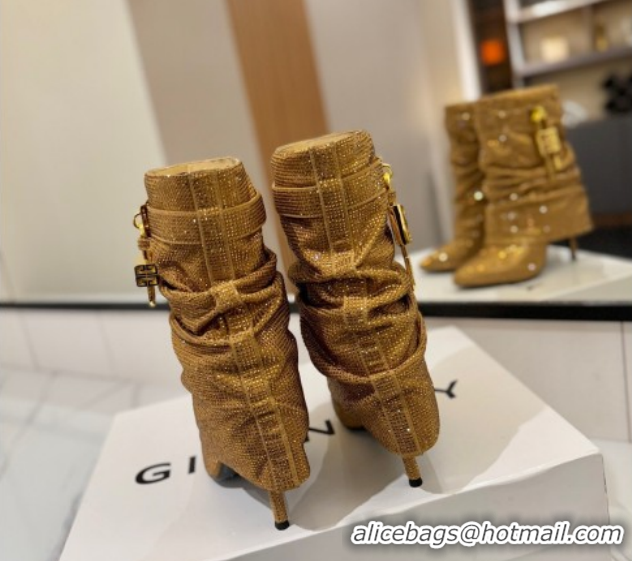 Top Grade Givenchy Shark Lock Heel Ankle Boots 10.5cm in Strass Allover Gold 1210042