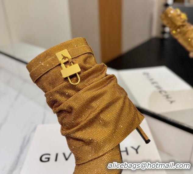 Top Grade Givenchy Shark Lock Heel Ankle Boots 10.5cm in Strass Allover Gold 1210042