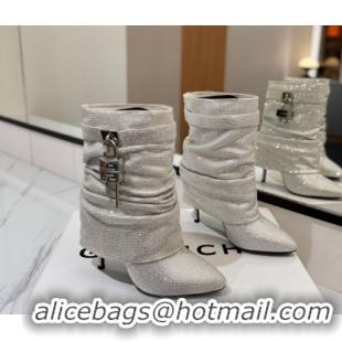 Best Grade Givenchy Shark Lock Heel Ankle Boots 10.5cm in Strass Allover Silver 1210043
