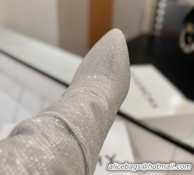 Best Grade Givenchy Shark Lock Heel Ankle Boots 10.5cm in Strass Allover Silver 1210043