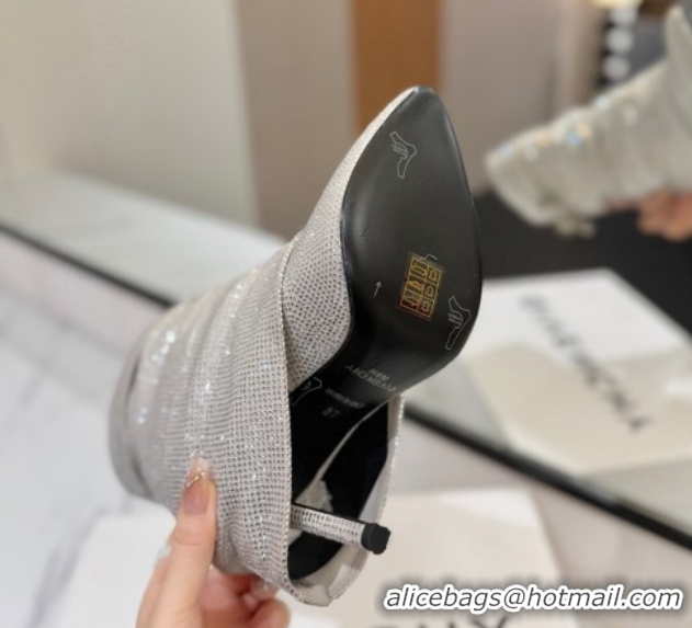 Best Grade Givenchy Shark Lock Heel Ankle Boots 10.5cm in Strass Allover Silver 1210043