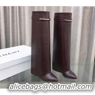 Grade Quality Givenchy Shark Wedge High Boots 9.5cm in Shiny Calfskin Leather Dark Brown 0226073
