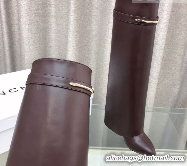 Grade Quality Givenchy Shark Wedge High Boots 9.5cm in Shiny Calfskin Leather Dark Brown 0226073