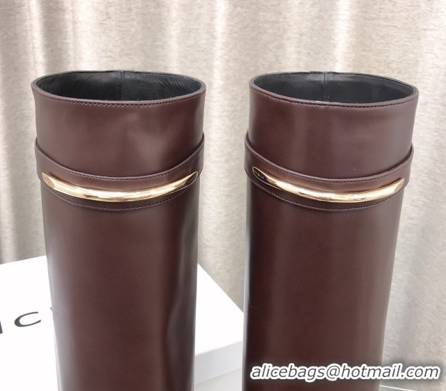 Grade Quality Givenchy Shark Wedge High Boots 9.5cm in Shiny Calfskin Leather Dark Brown 0226073