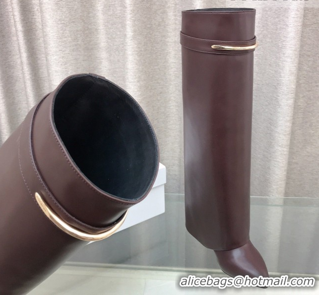 Grade Quality Givenchy Shark Wedge High Boots 9.5cm in Shiny Calfskin Leather Dark Brown 0226073