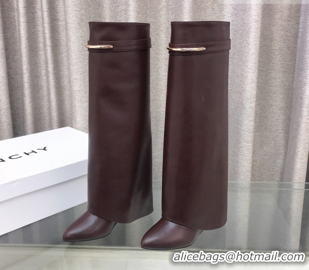 Grade Quality Givenchy Shark Wedge High Boots 9.5cm in Shiny Calfskin Leather Dark Brown 0226073