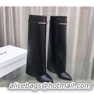Unique Style Givenchy Shark Wedge High Boots 9.5cm in Shiny Calfskin Leather Black 0226074