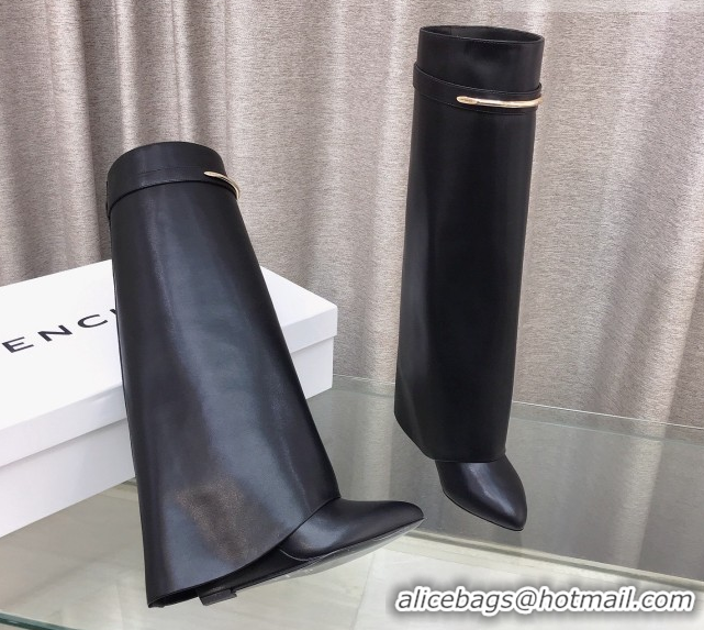 Unique Style Givenchy Shark Wedge High Boots 9.5cm in Shiny Calfskin Leather Black 0226074