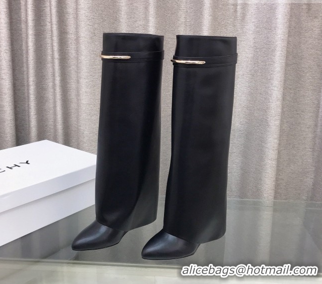 Unique Style Givenchy Shark Wedge High Boots 9.5cm in Shiny Calfskin Leather Black 0226074